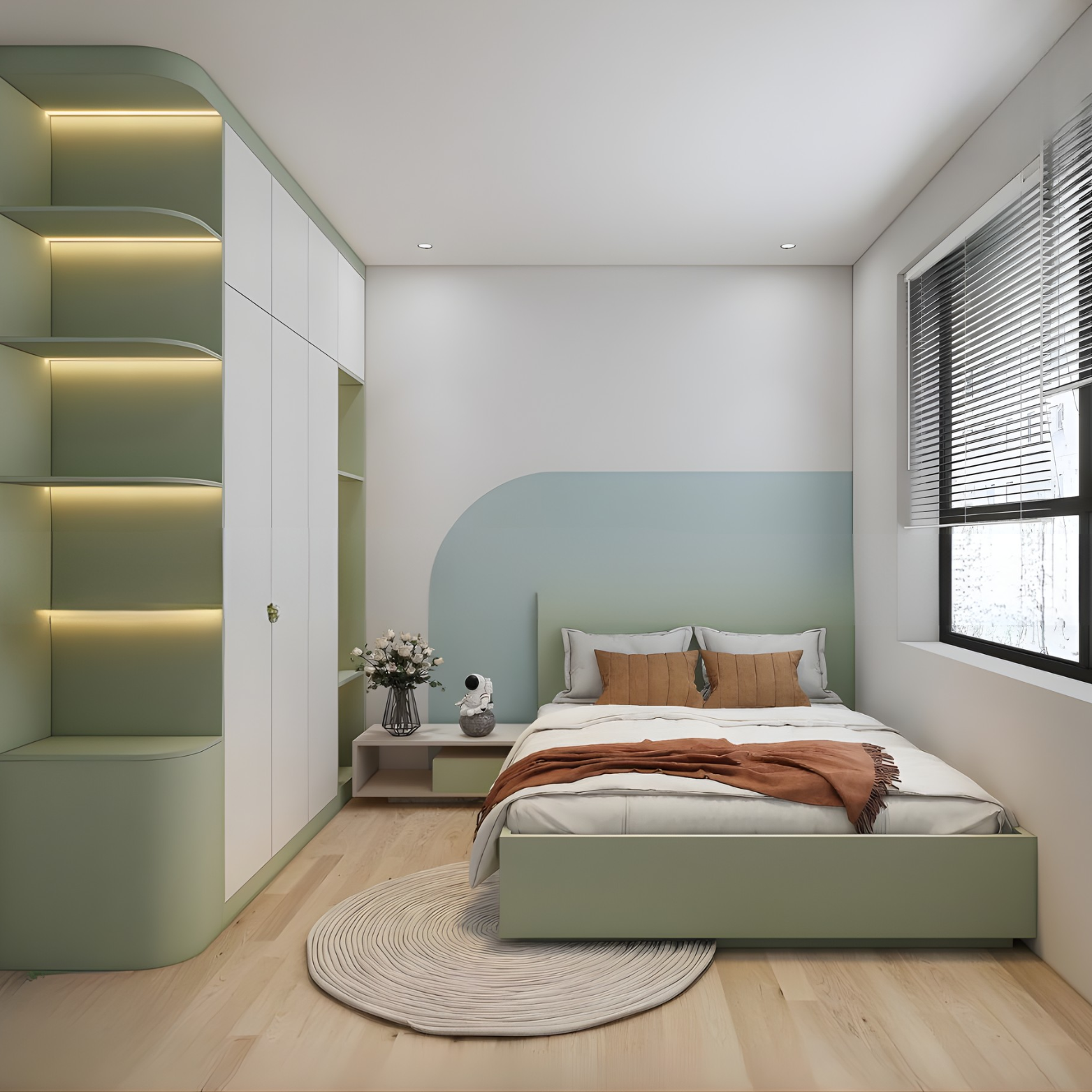 Combo Phòng Ngủ "Mint Fresh" - Gỗ MDF Melamine bo góc tinh tế.