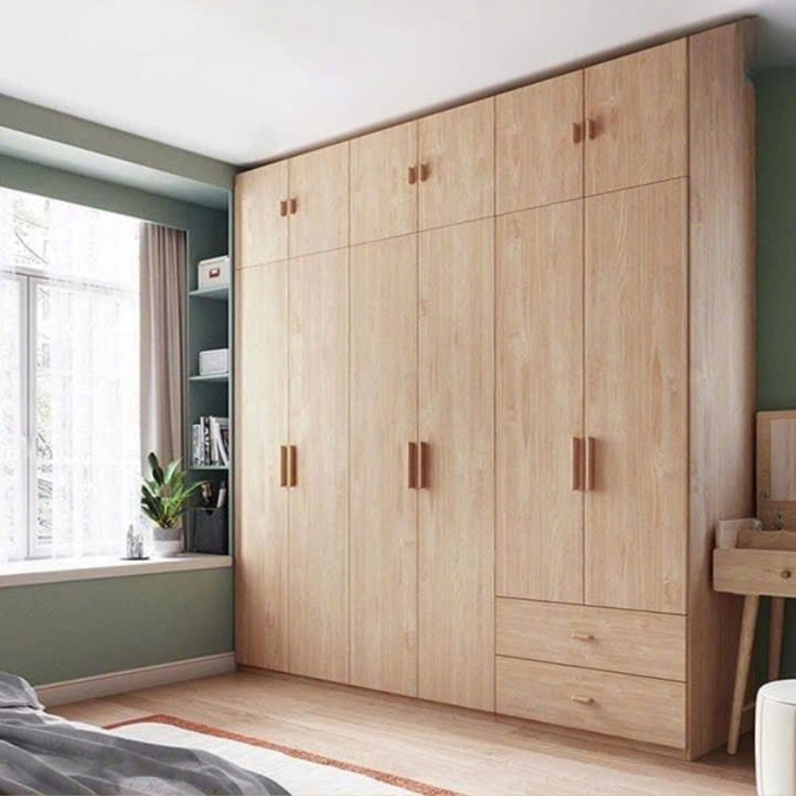 Tủ quần áo gỗ gõ đỏ 2 buồng 1m17