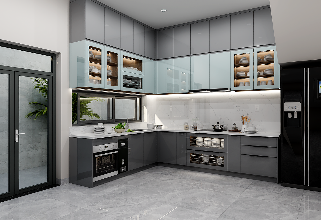 Tủ bếp khung inox hiện đại mới nhất