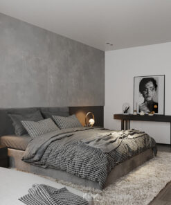 Giường ngủ tone màu xám trắng tối giản, hiện đại