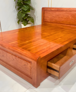 Giường Ngủ Phủ Gỗ Hương Đá Long Khung Có Hộc Kéo - GN941