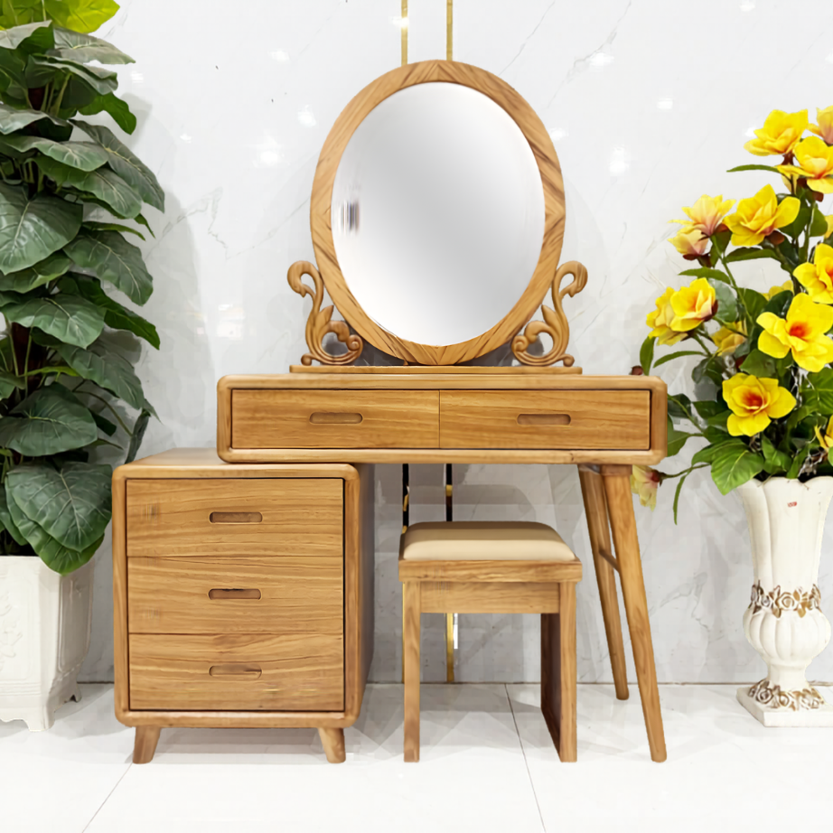 Bàn Trang Điểm Gỗ Hương Xám Gương Oval Hiện Đại - BTD611