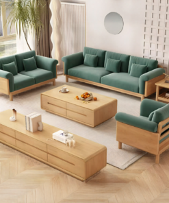 Bộ Sofa Gỗ Cao Su Tay Ghép Tấm Liền Mạch Bọc Nệm Cao Cấp