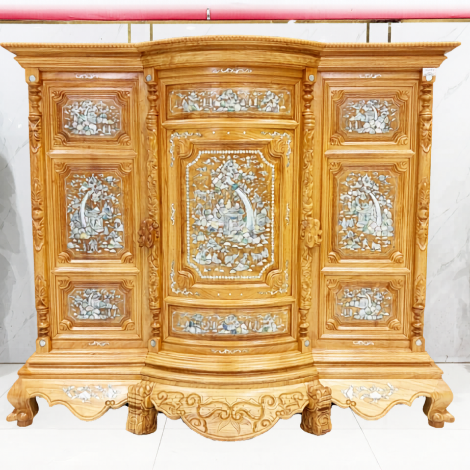 Tủ Thờ Gỗ Gõ Đỏ Mặt Cong Cao Cấp (Cẩn Ốc) - TT896