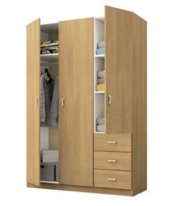 Tủ Quần Áo 3 Cánh Gỗ Sồi Cánh Chớp Có Kệ Trang Trí - TA931